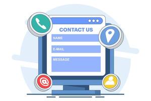Contact Us form concept on laptop screen flat illustration for web banner, mobile app, landing page, business presentation, website banner, Customer Support, customer service, online support, help. vector