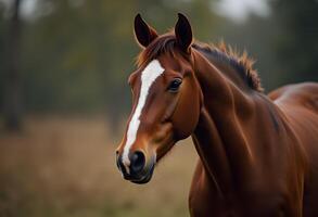 A horse is standing in a field photo