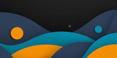 Abstract colorful wave on dark background. Wave design with solid color blue, orange and black on background. vector