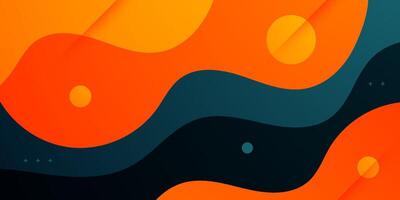 Dark blue wave background with orange colorful fluid shapes on background. Liquid style abstract composition. vector