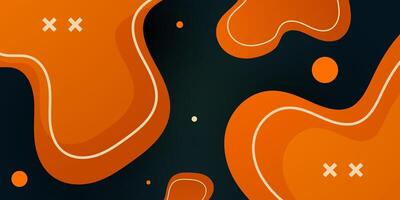 Abstract 3D wave fluid orange color art on dark green background. fluid color combination background. vector