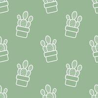 Seamless patterns of Cactus cartoon outline doodle on green background, . vector