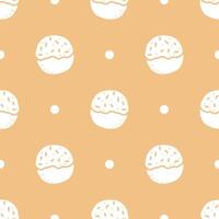 White ball shape bread with topping, cartoon hand drawn seamless patterns. vector