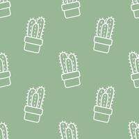 Seamless patterns of Cactus cartoon outline doodle on green background, . vector
