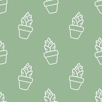 Seamless patterns of Cactus cartoon outline doodle on green background, . vector