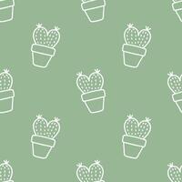 Seamless patterns of Cactus cartoon outline doodle on green background, . vector