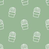 Seamless patterns of Cactus cartoon outline doodle on green background, . vector