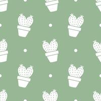 Seamless patterns of Cactus cartoon doodle on green background, . vector