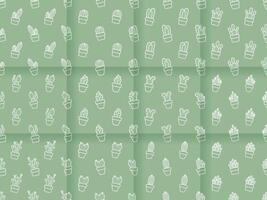 Collection of Seamless patterns of Cactus cartoon outline doodle on green background, . vector
