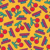 modern design seamless pattern of cartoon red cherry fruit on red yellow background vector