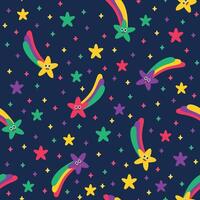 seamless pattern repeating cartoon colorful stars falling in outer space, suitable for children's design needs, cloth, wrapping paper, textile, cloth, digital and others vector