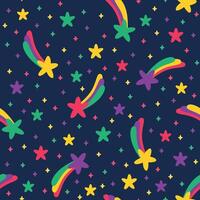 colorful shooting stars in outer space seamless pattern on dark blue background vector