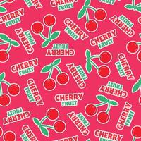 modern design seamless pattern of red cherries in white outline style with pink background vector