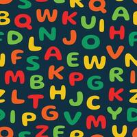 seamless pattern of colorful alphabet letters on a dark background, suitable for children's pattern design needs, for print, fashion, surfaces, wrapping paper, covers and others vector