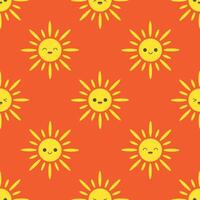 simple seamless pattern of sun characters in a minimalist style on an orange background vector