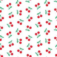 Seamless pattern of simple red cherries on transparent background vector