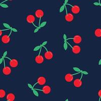 Seamless pattern of simple red cherries on dark blue background vector