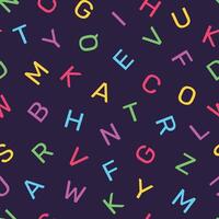 Seamless pattern of alphabet letters with a dark background, suitable for children's pattern design needs, for print, fashion, surfaces, wrapping paper, covers and others vector