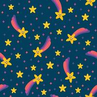 seamless pattern repeating cartoon shooting stars in outer space, suitable for children's design needs, cloth, wrapping paper, textile, cloth, digital and others vector