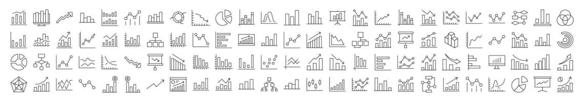 Pack of Line Icons of Progress Bar, Diagram, Statistics. Editable Stroke. Minimalistic Linear Pictogram for Design of Cards, Apps, Banners, Posts vector