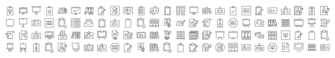Documents Icon Pack. Contains Icons of Presentation Board, Clipboard, Contract that Can Be Used for Design of Cards, Posts, Apps, Web Sites vector