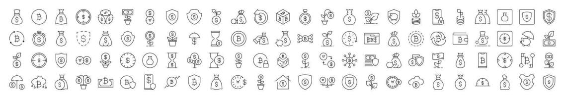 Insurance and Money Savings Icon Set. Contains Icons of Dollar, Shield, Bag, Wallet that Can Be Used for Design of Cards, Posts, Apps, Web Sites vector