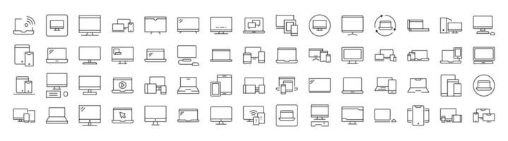 Laptop, Computer, Phone, Tablet Pack of Thin Icons. Editable Stroke. Suitable for Web Sites, Books, Cards, Apps vector