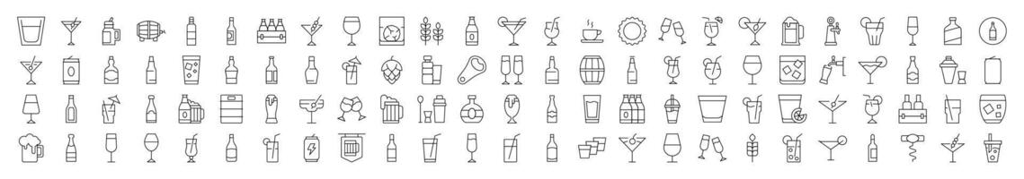 Soft Drinks and Alcohol Icon Collection. Contains Icons of Beer, Cocktail, Bottle that Can Be Used for Design of Cards, Posts, Apps, Web Sites vector
