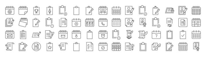 Documents, Clipboard, Calendar Related Image Collection. Editable Stroke. Perfect for Infographics, Articles, Books, Flyers, Banners vector