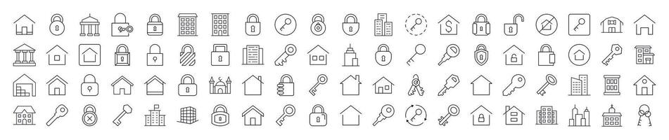 House and Real Estate Line Icon Set. Editable Stroke. Minimalistic Linear Pictogram for Design of Cards, Apps, Banners, Posts vector