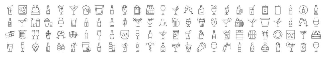 Soft Drinks and Alcohol Icon Bundle. Contains Icons of Beer, Cocktail, Bottle that Can Be Used for Design of Cards, Posts, Apps, Web Sites vector