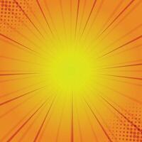 Comic yellow background. Orange pop art sunburst pattern. Retro explosion with halftone effect. vector