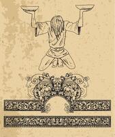 Sacles Zodiac Sign and fantasy mascot on texture. Collection of characters and astrological symbols in victorian style. Line art illustration for Horoscope, Esoteric and Mystic design vector