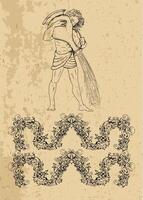 Aquarius Zodiac Sign and fantasy mascot on texture. Collection of characters and astrological symbols in victorian style. Line art illustration for Horoscope, Esoteric and Mystic design vector