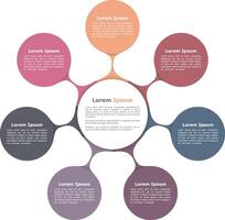 Circle flow chart with seven elements, infographic template vector
