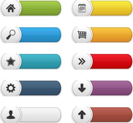 Set of colored buttons with icons