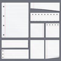 Blank white lined paper, notebook paper, torn paper vector
