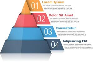 Pyramid chart with four elements with numbers and text, pyramid infographic template vector