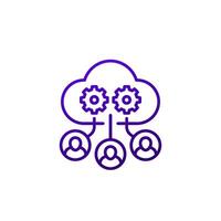 process user data in cloud line icon on white vector