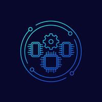 microchip production icon, linear design vector