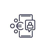 Mobile payment line icon with user and euro vector