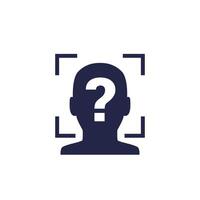 facial recognition icon, biometric face scanning, unknown user vector