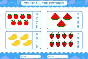 count and match with fruits for Kinds blue color vector