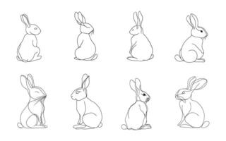 Set of rabbits, Easter bunny set in simple one-line style. Rabbit icon. Black and white minimal concept illustration. vector