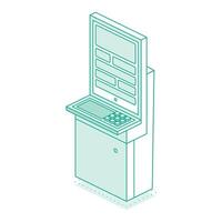 Isometric interactive kiosk. Self service terminal in bank or on train station isolated on white background. Providing information. vector