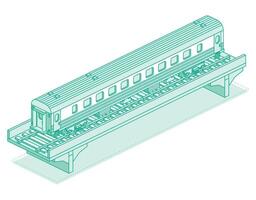 Isometric passenger railroad car on bridge. Object isolated on white background. Railway. Wagon on rails. Outline passenger carriage. vector