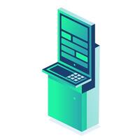 Isometric interactive kiosk. Self service terminal in bank or on train station isolated on white background. Providing information. vector