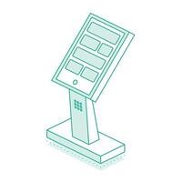 Isometric interactive kiosk. Self service terminal in bank or on train station isolated on white background. Providing information. vector