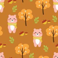 Seamless pattern cartoon bears with autumn vibes. cute autumn fall wallpaper for fabric print, gift wrap paper vector