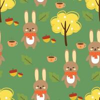 Seamless pattern cartoon rabbit with autumn vibes. cute autumn fall wallpaper for fabric print, gift wrap paper vector